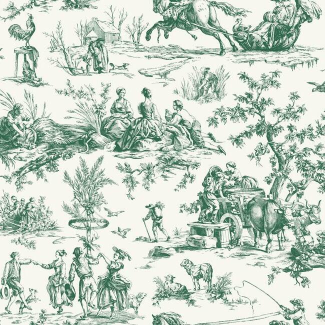 Seasons Toile Wallpaper - Dark Green - York Wallcoverings - GR5924