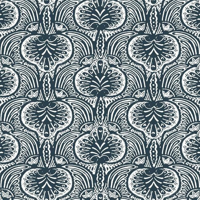 Lotus Palm Wallpaper - Navy - York Wallcoverings - HO2153