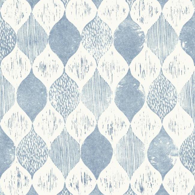 Woodblock Print Wallpaper - True Blue - York Wallcoverings - ME1568