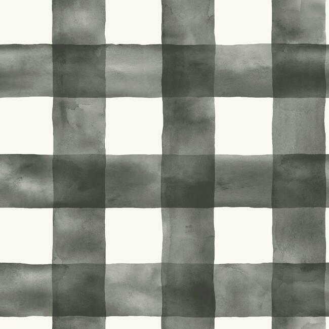 Watercolor Check Wallpaper - Black - York Wallcoverings - MH1516