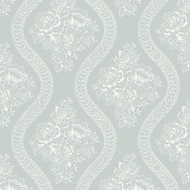 Coverlet Floral Wallpaper - White On Rainy Day - York Wallcoverings - MH1598