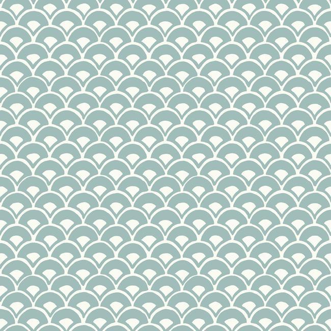 Stacked Scallops Wallpaper - Nautilus Blue - York Wallcoverings - MK1157