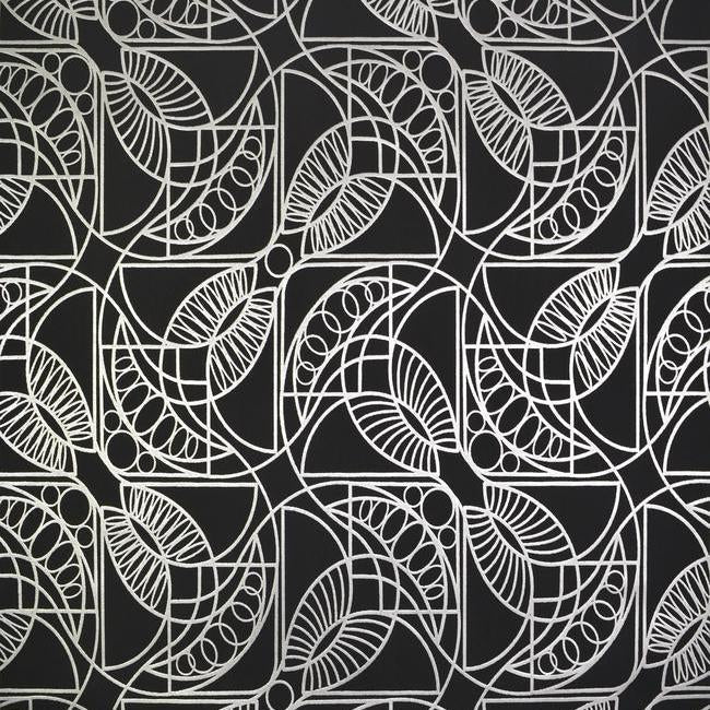 Cartouche Wallpaper - Black/Silver - York Wallcoverings - NW3528