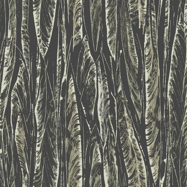 Native Leaves Wallpaper - Black - York Wallcoverings - OG0580