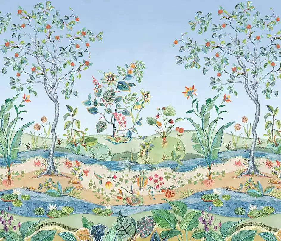 Rhapsody Mythica Mural Azure Grasscloth.