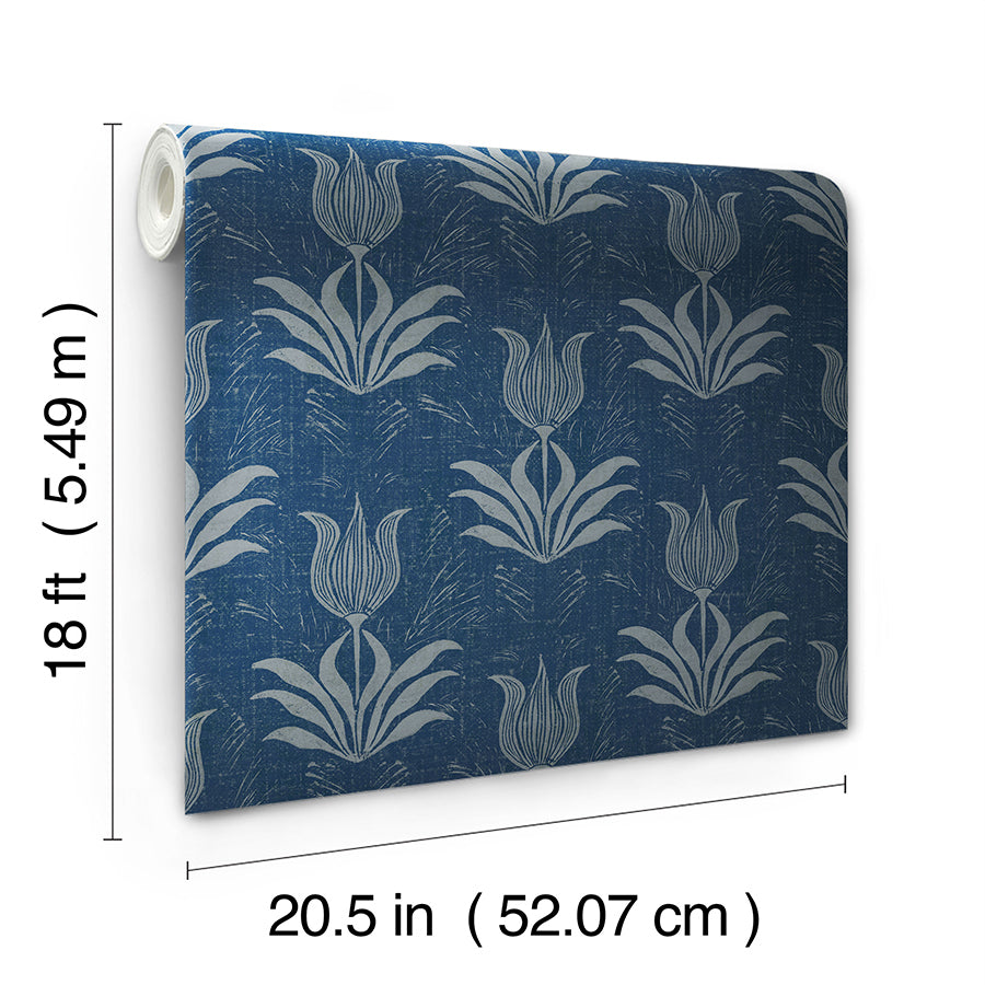 Navy Parrot Tulip Peel and Stick Wallpaper - Brewster Wallcovering