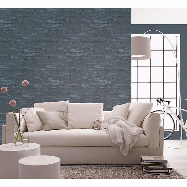 Rheta Charcoal Stone Wallpaper - Brewster Wallcovering