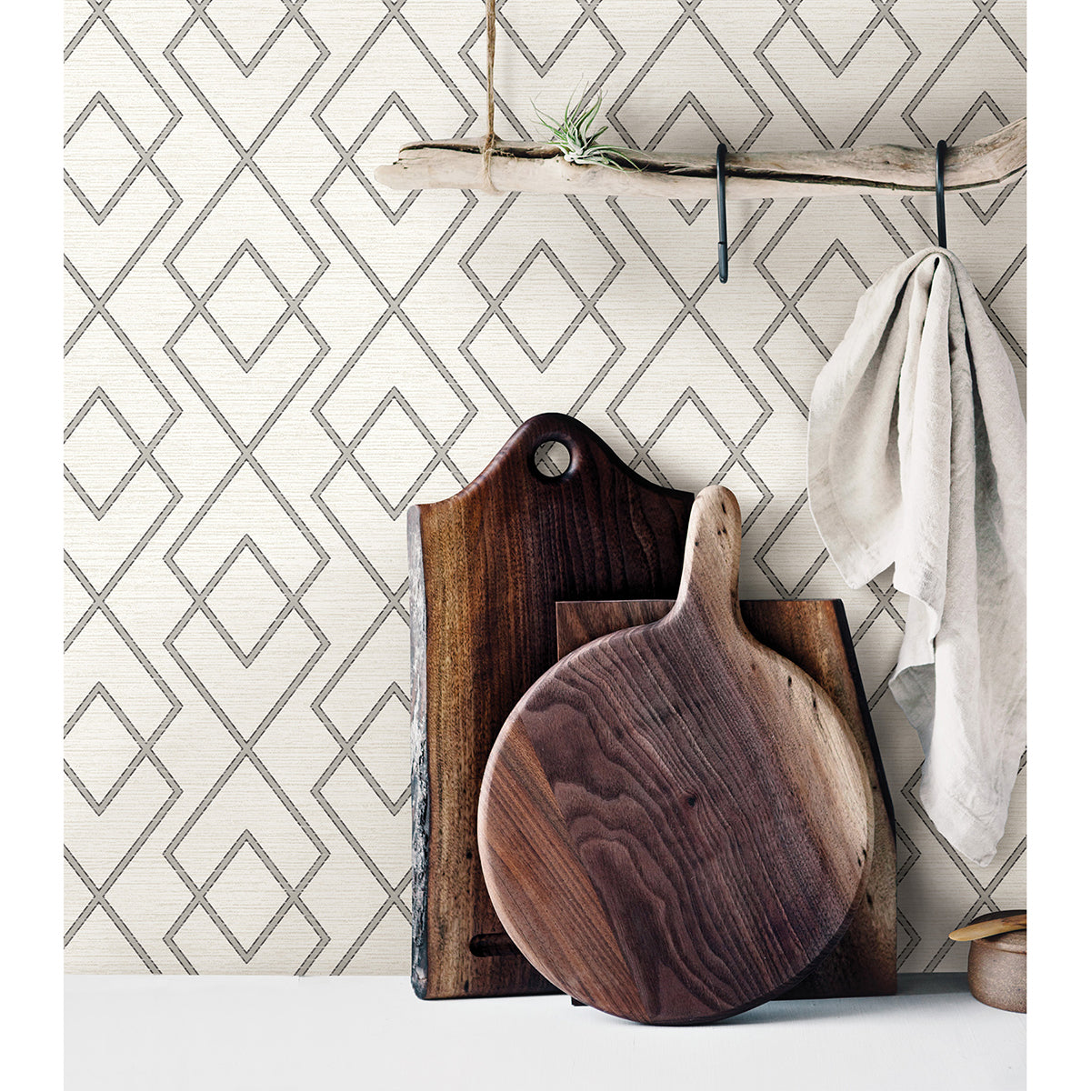 Blaze Grey Trellis Wallpaper - Brewster Wallcovering