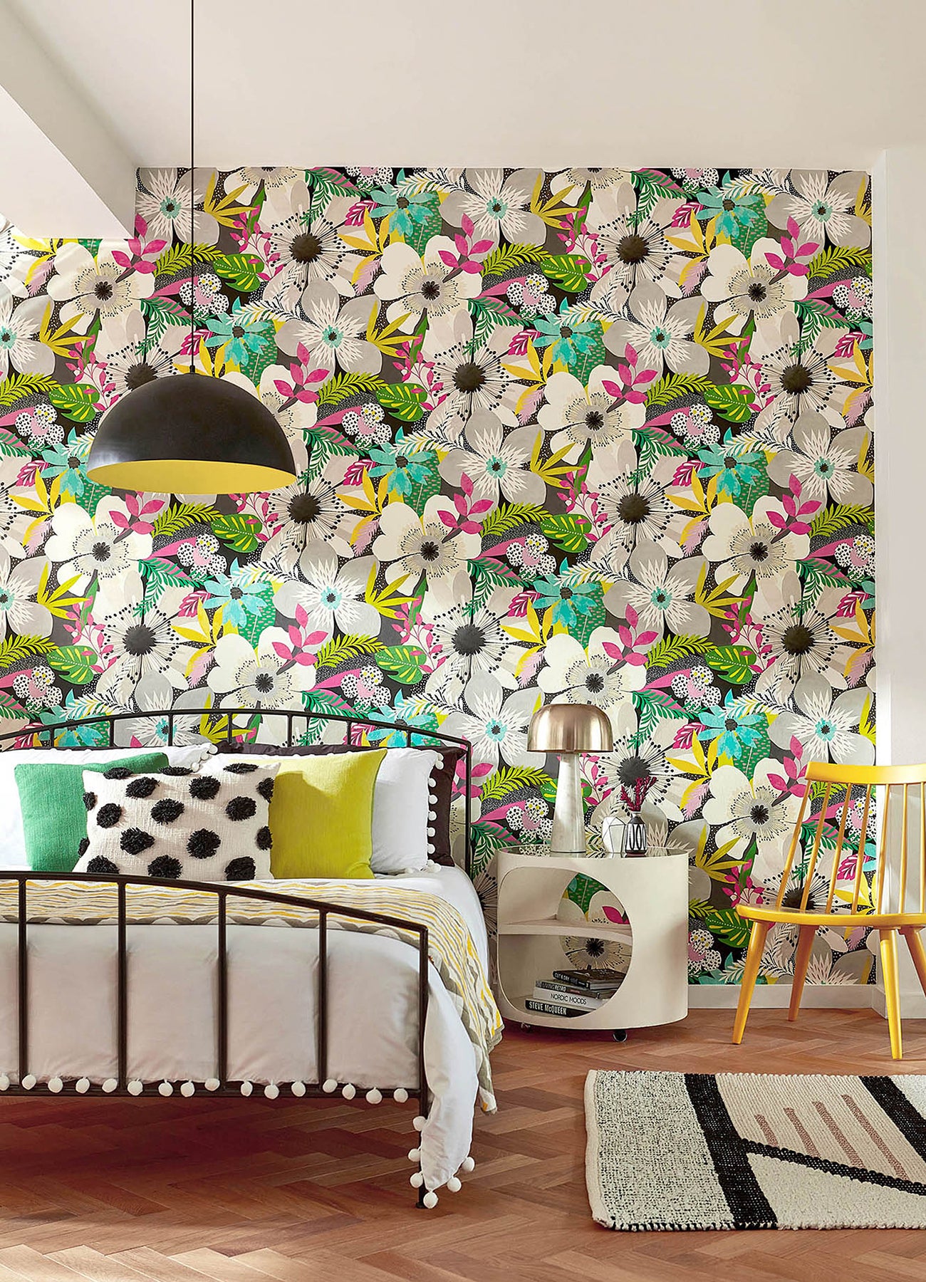 Janis Charcoal Floral Riot Wallpaper - Brewster Wallcovering