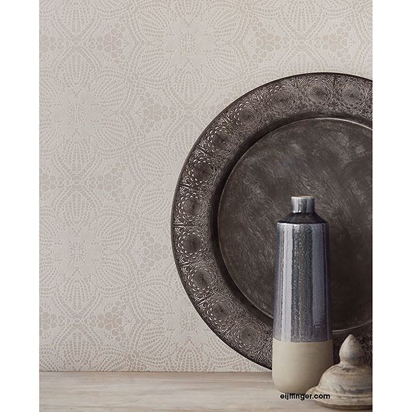 Medallion Grey Seychelles Wallpaper - Brewster Wallcovering