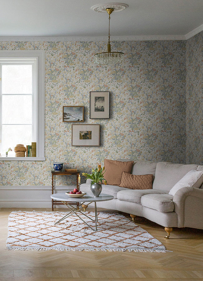 Hava Neutral Meadow Flowers Wallpaper - Brewster Wallcovering