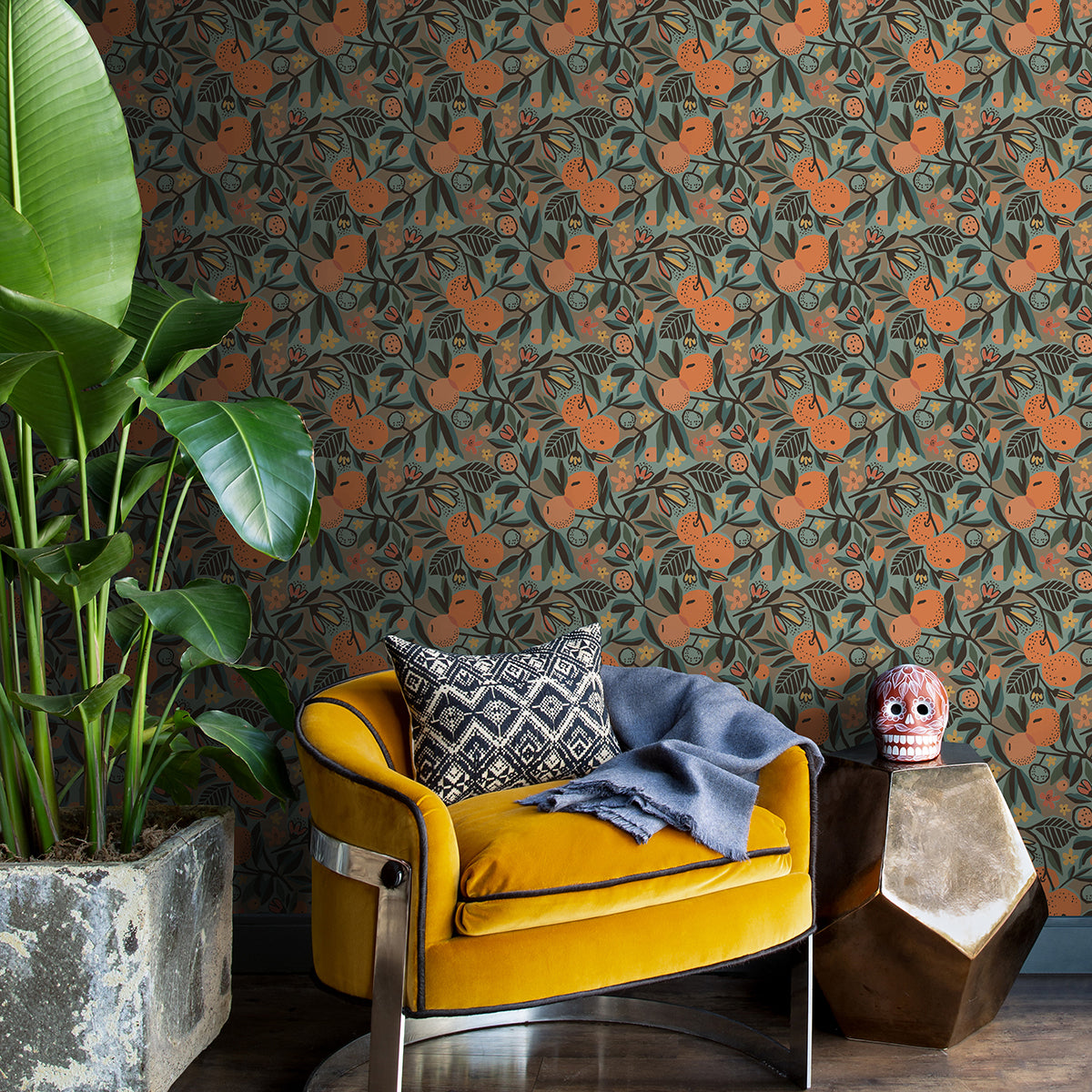 Teal Clementine Garden Peel and Stick Wallpaper - Brewster Wallcovering