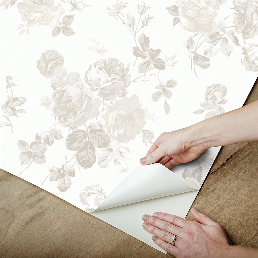 Dove Everblooming Rosettes Peel and Stick Wallpaper - Brewster Wallcovering