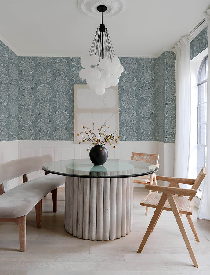 Salma Denim Medallion Wallpaper - Brewster Wallcovering