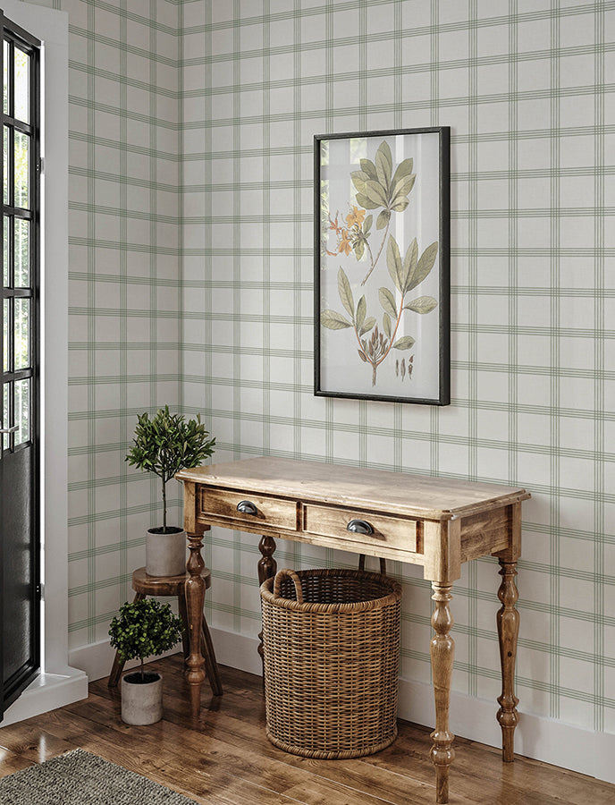 Twain Green Plaid Wallpaper - Brewster Wallcovering