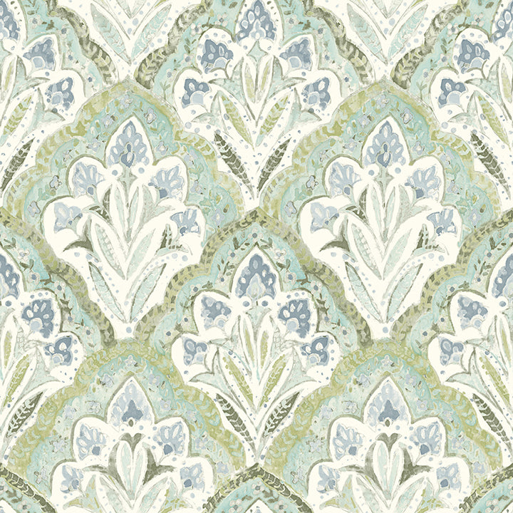 Picture of Mimir Aquamarine Quilted Damask Wallpaper