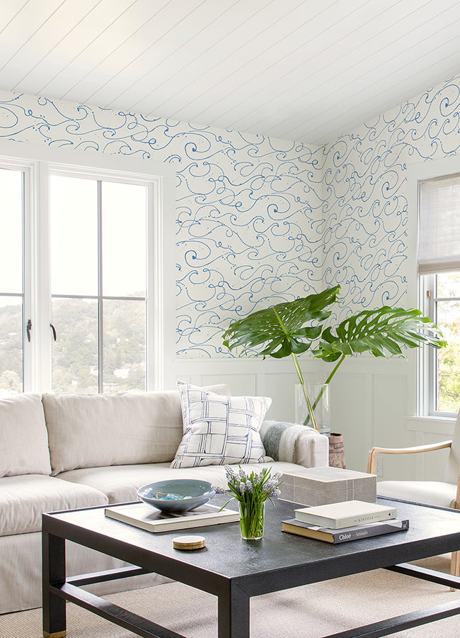 Kuroshio Light Blue Ocean Wave Wallpaper - Brewster Wallcovering