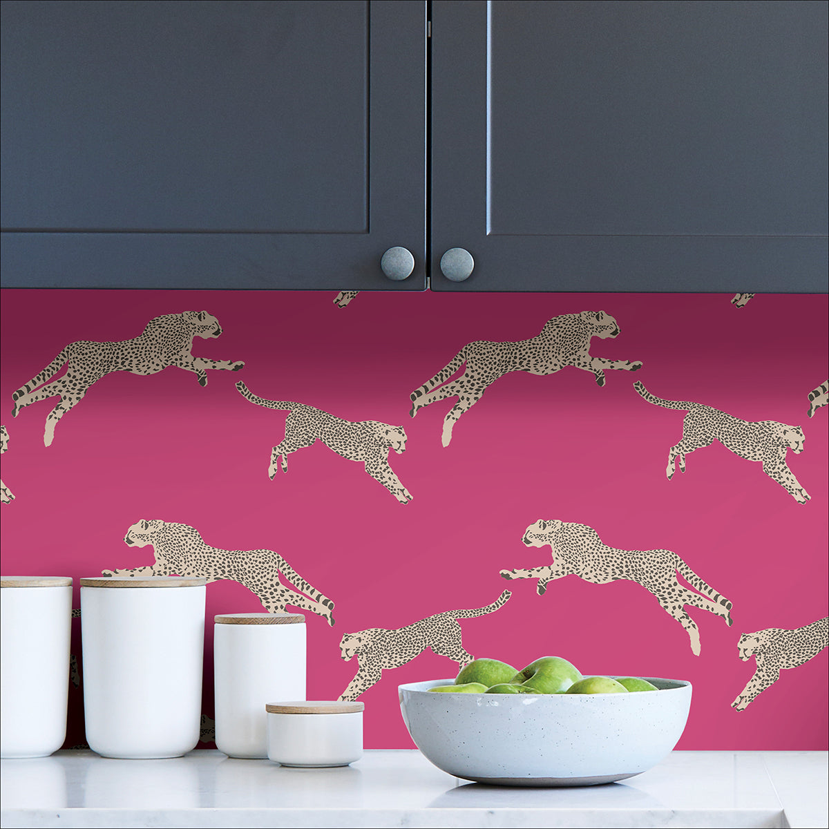 Bubblegum Leaping Cheetah Peel and Stick Wallpaper - Brewster Wallcovering