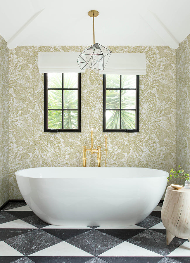 Brentwood Yellow Palm Leaves Wallpaper by Scott Living - Brewster Wallcovering