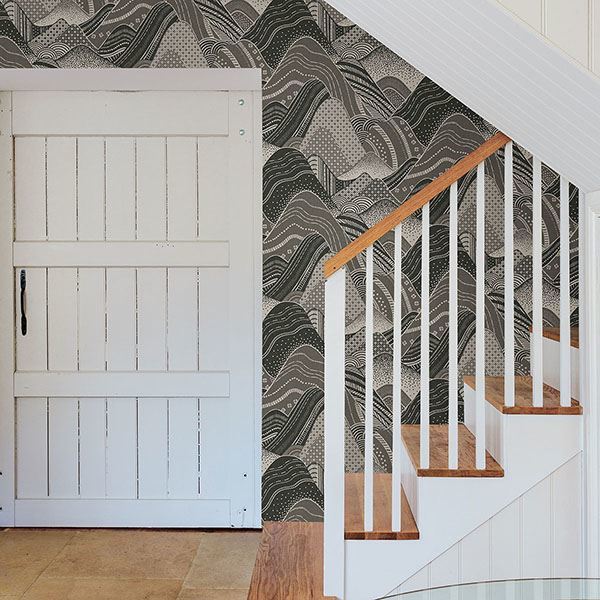 Meru Dark Grey Mountain Wallpaper - Brewster Wallcovering