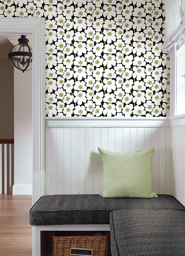 Black Pieni Unikko Peel and Stick Wallpaper - Brewster Wallcovering