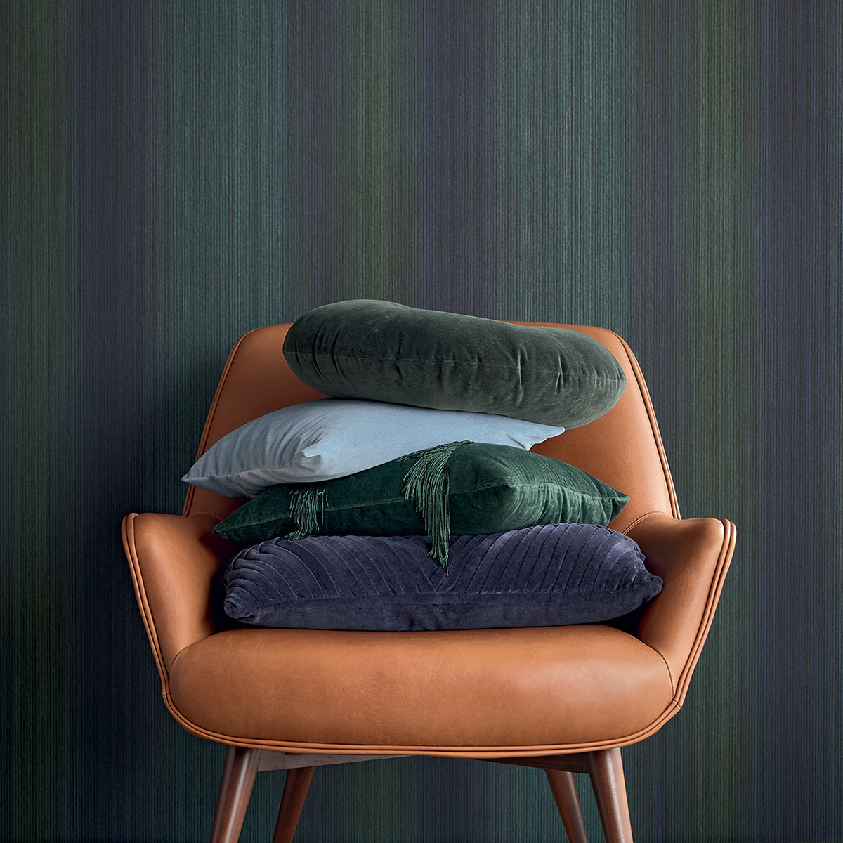 Pablo Dark Green Ombre Stripe Wallpaper - Brewster Wallcovering