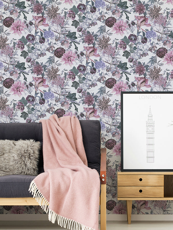 Althea Lavender Flower Garden Wallpaper - Brewster Wallcovering