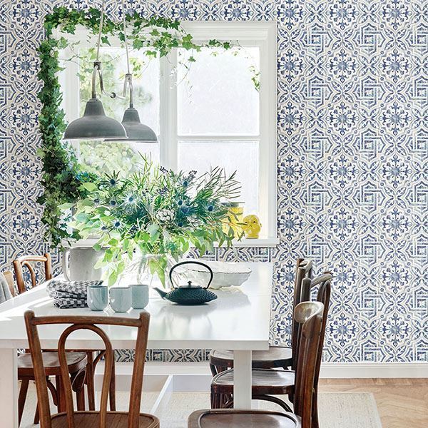 Sonoma Blue Spanish Tile Wallpaper - Brewster Wallcovering