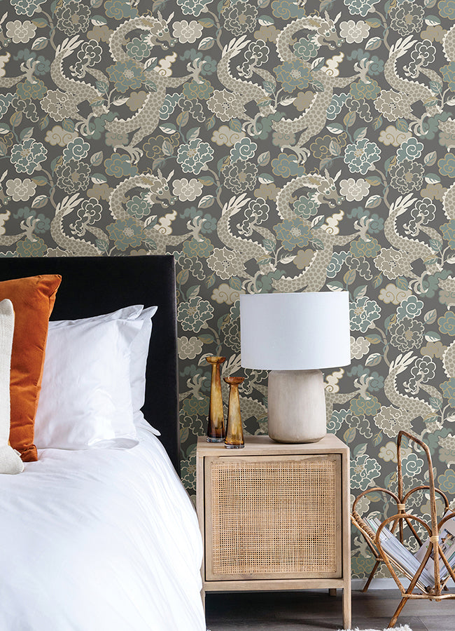 Yanci Stone Dragon Wallpaper - Brewster Wallcovering