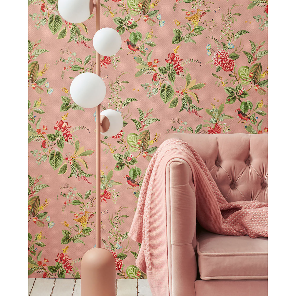 Floris Pink Woodland Floral Wallpaper - Brewster Wallcovering