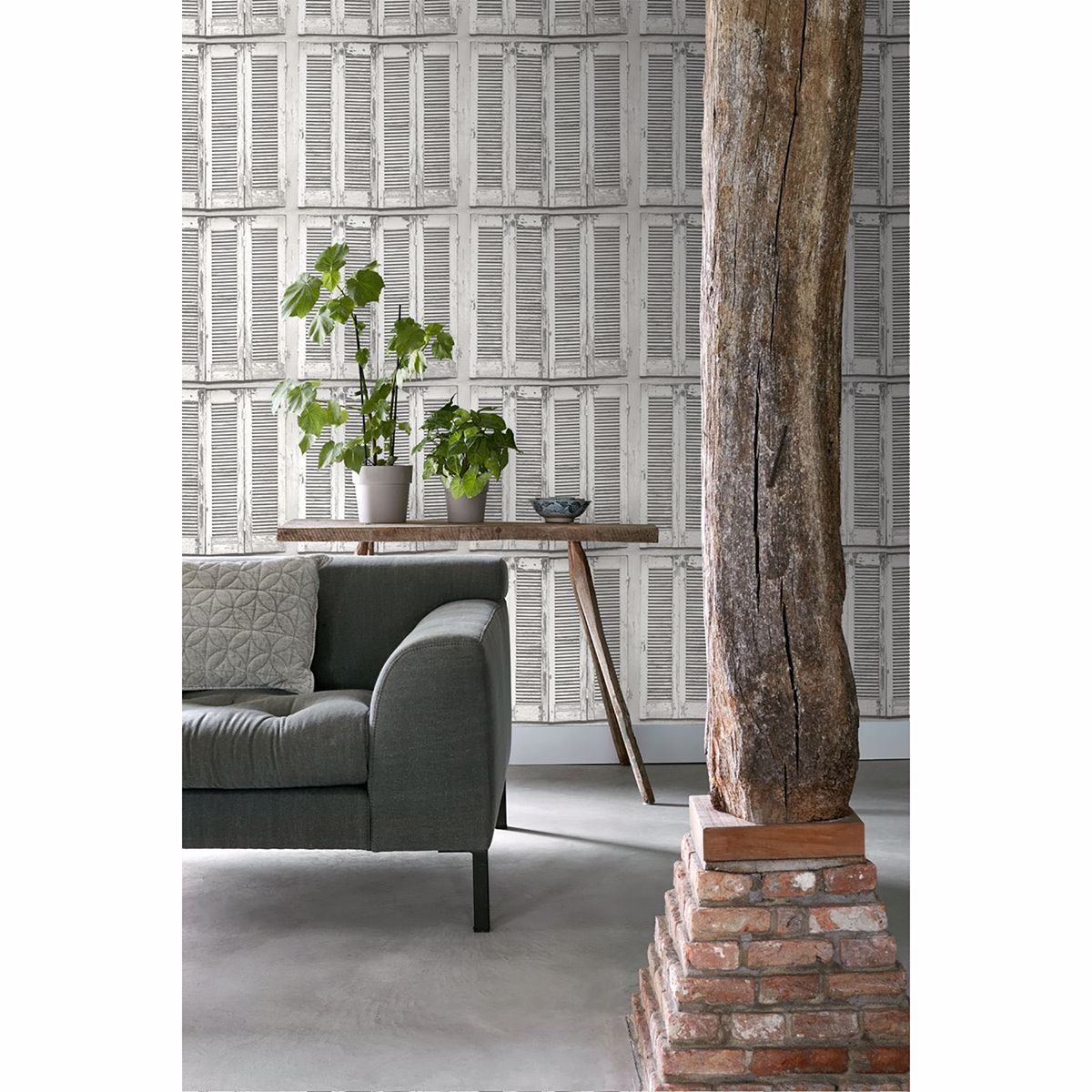 Lansbury Off-White Distressed Shutter Wallpaper - Brewster Wallcovering