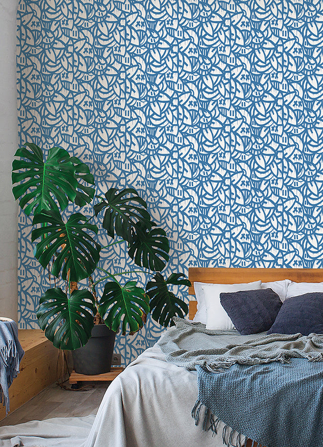 Blue Bold Arrangements Peel and Stick Wallpaper - Brewster Wallcovering