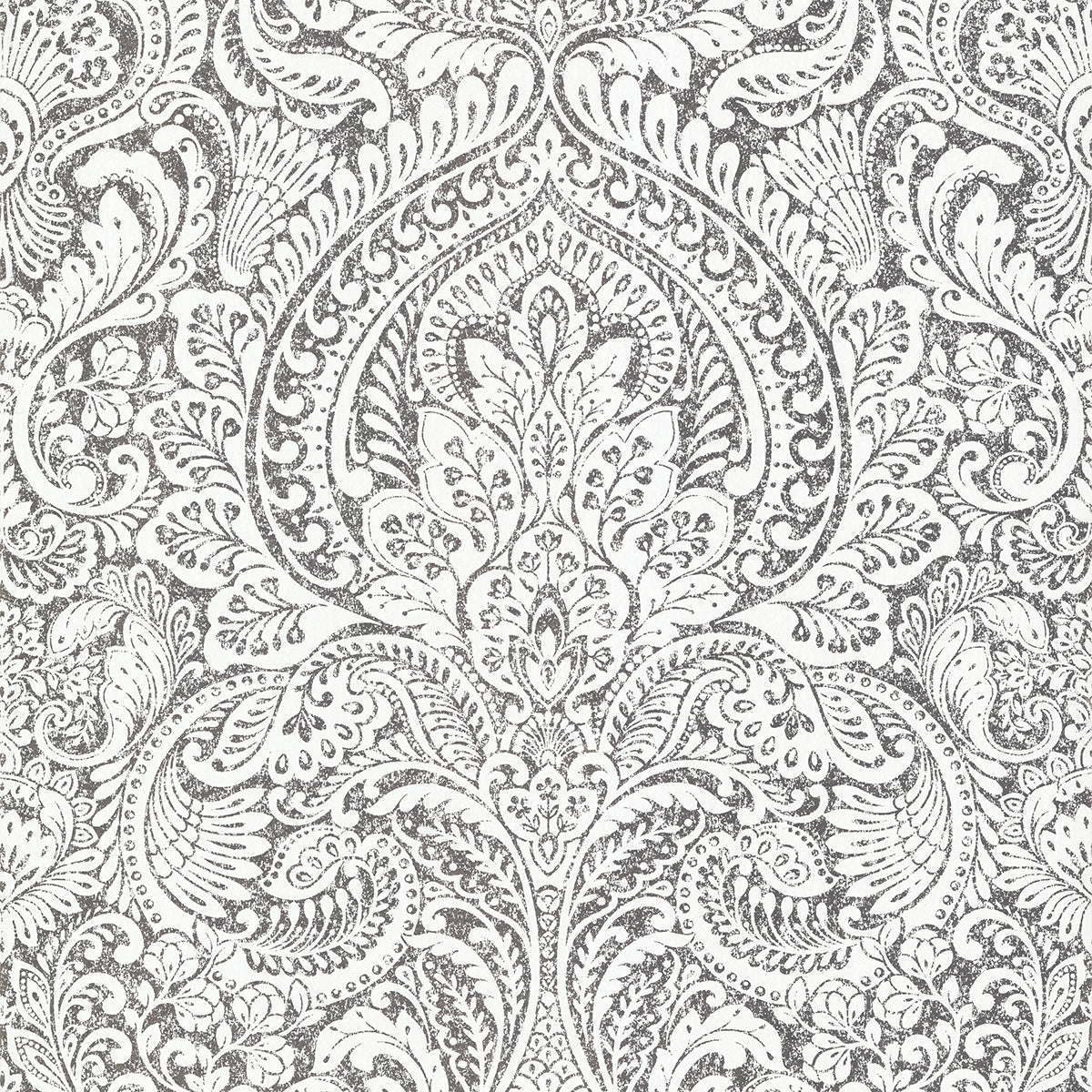 Artemis Platinum Floral Damask Wallpaper - Brewster Wallcovering