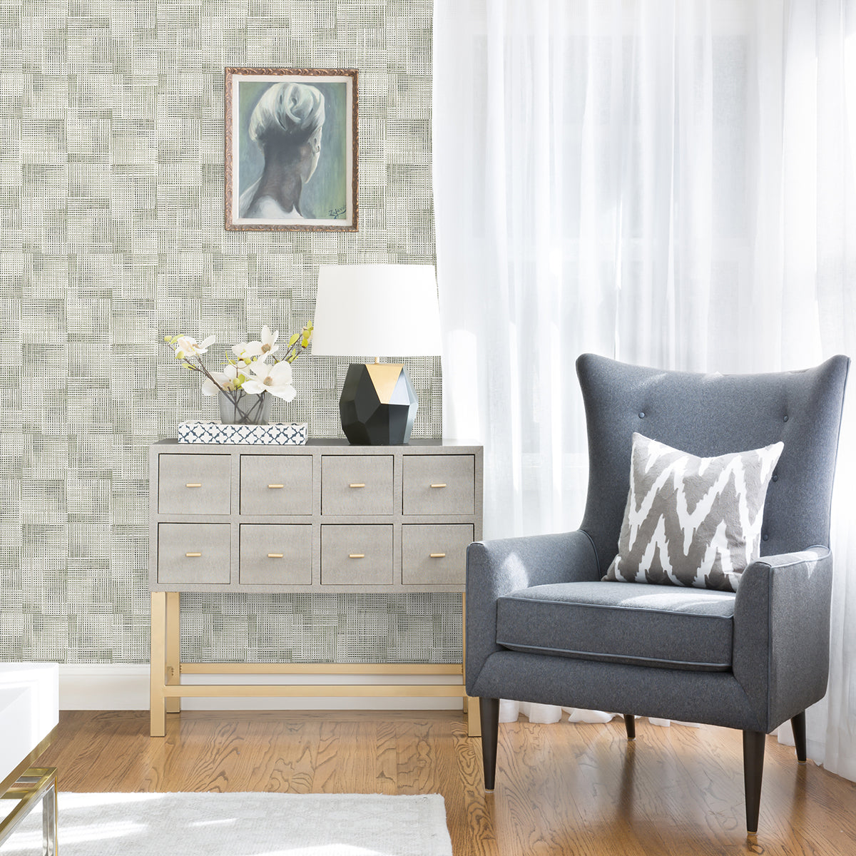 Ting Sage Lattice Wallpaper - Brewster Wallcovering