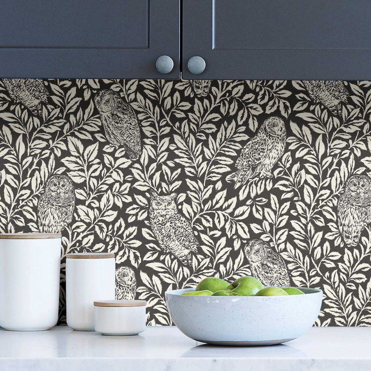 Charcoal Sleepy Owls Peel and Stick Wallpaper - Brewster Wallcovering