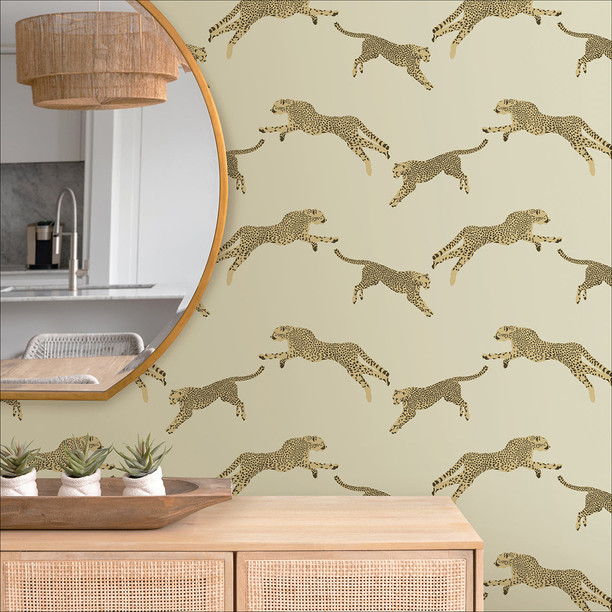 Dune Leaping Cheetah Peel and Stick Wallpaper - Brewster Wallcovering