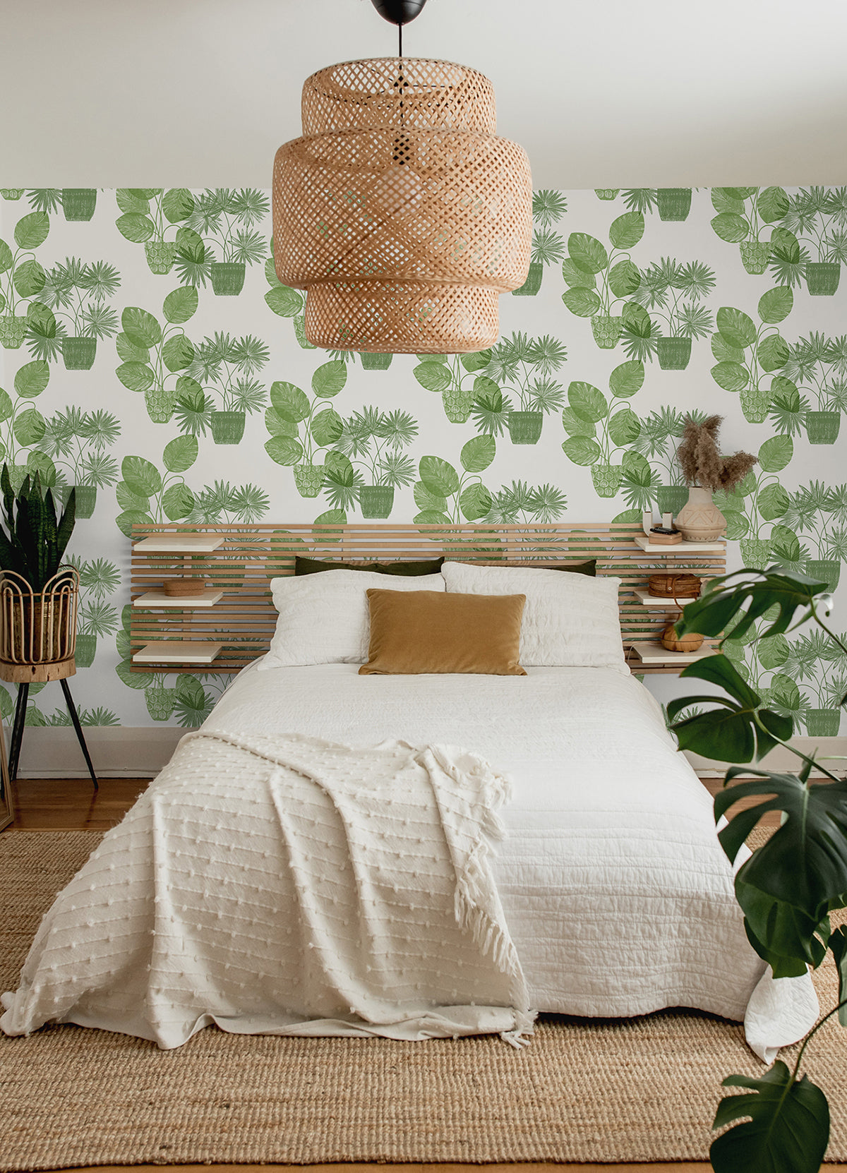 Aida Green Potted Plant Wallpaper - Brewster Wallcovering