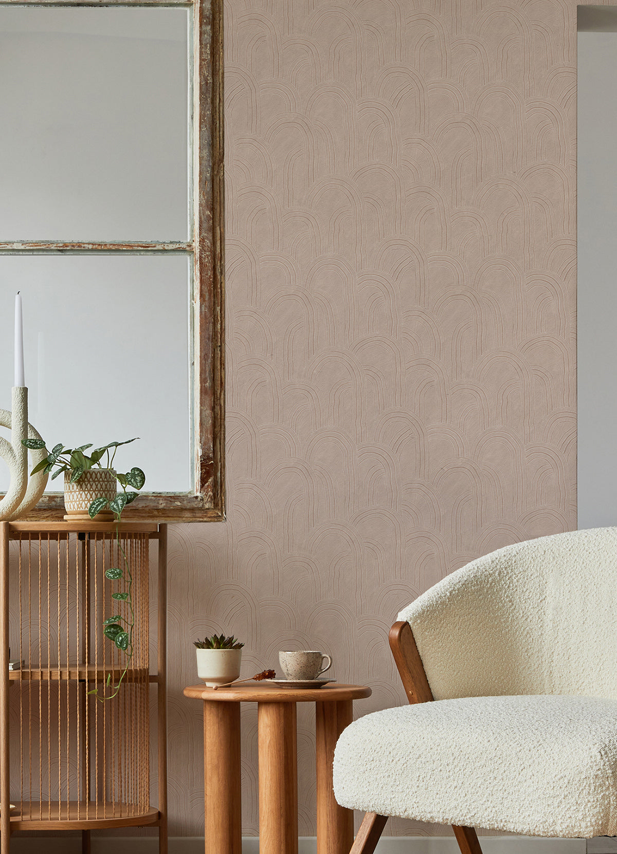 Cabo Pink Rippled Arches Wallpaper - Brewster Wallcovering