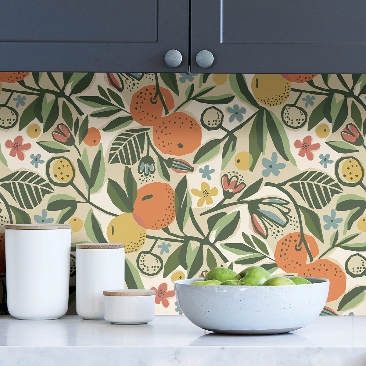 Ochre Clementine Garden Peel and Stick Wallpaper - Brewster Wallcovering