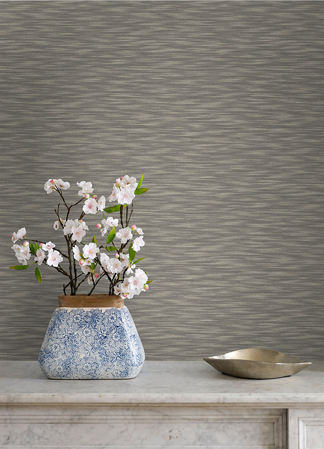 Benson Brown Faux Fabric Wallpaper - Brewster Wallcovering