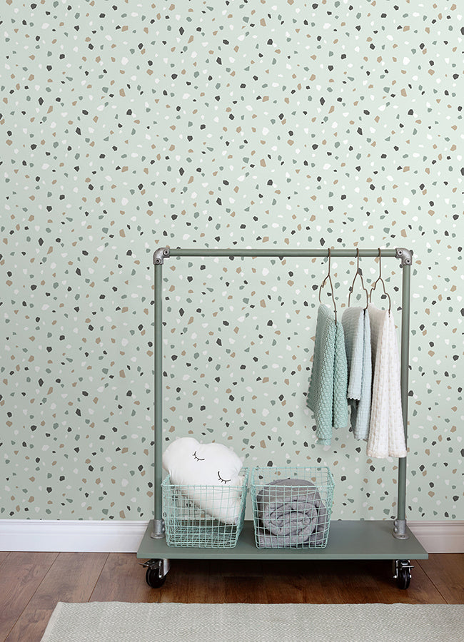 Ona Mint Terrazzo Wallpaper - Brewster Wallcovering