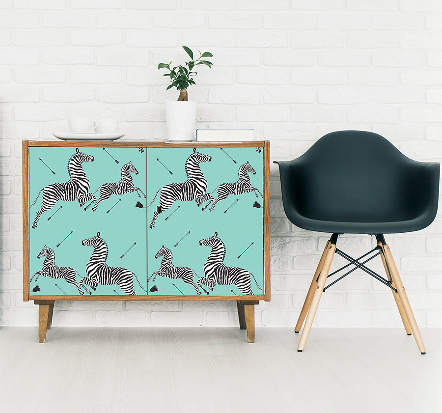 Aqua Zebra Safari Peel and Stick Wallpaper - Brewster Wallcovering