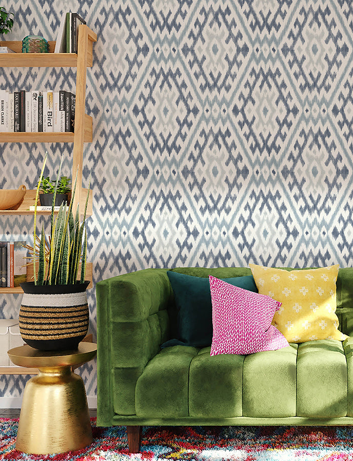 Solola Blue Ikat Wallpaper - Brewster Wallcovering