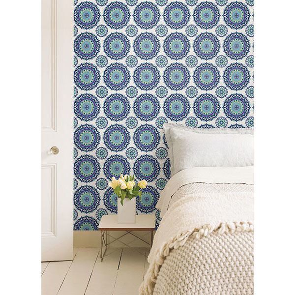 Gemma Indigo Boho Medallion - Brewster Wallcovering