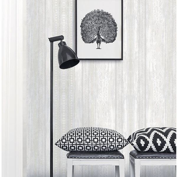 Blair Dove Ikat Stripe Wallpaper - Brewster Wallcovering