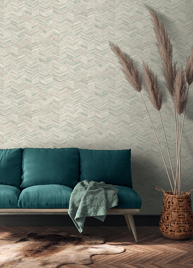 Tatlin Grey Chevron Wallpaper - Brewster Wallcovering