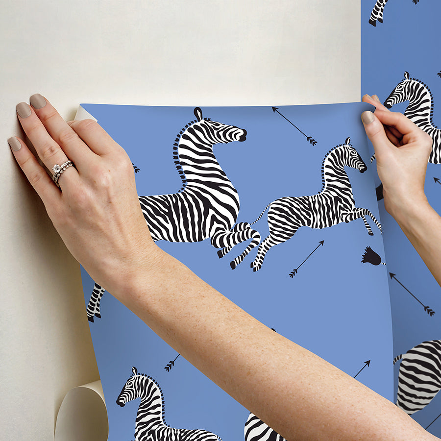 Azure Zebra Safari Peel and Stick Wallpaper - Brewster Wallcovering