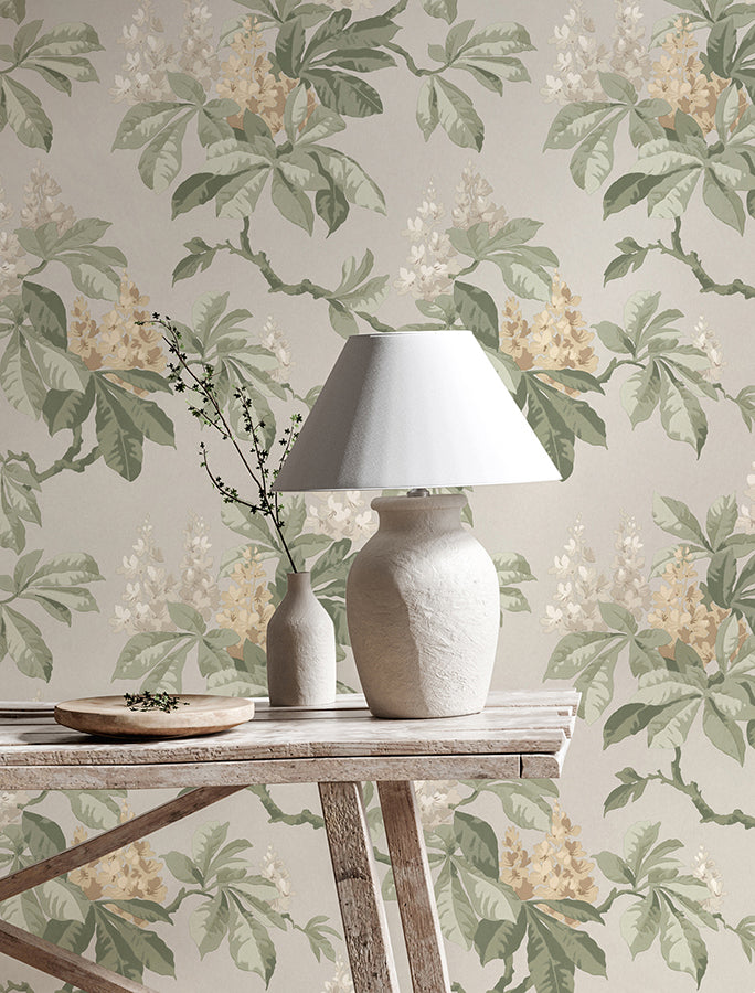 Chestnut Grey Floral Wallpaper - Brewster Wallcovering