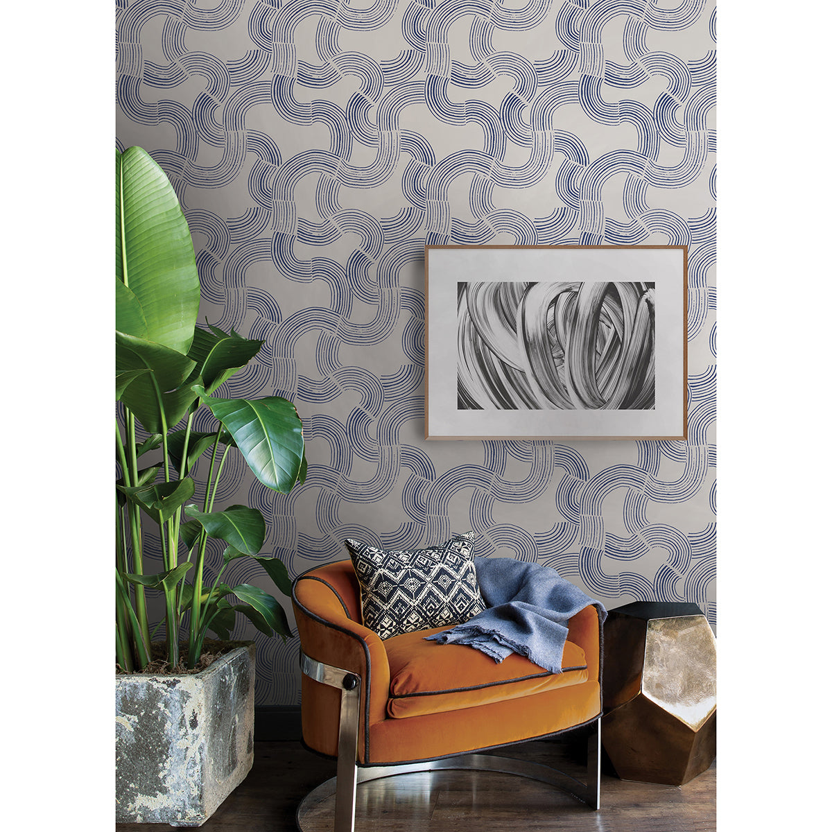 Cobalt Hokime Peel and Stick Wallpaper - Brewster Wallcovering