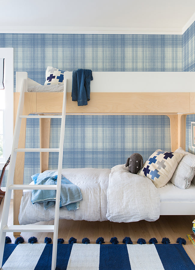 Madras Blue Plaid Wallpaper - Brewster Wallcovering